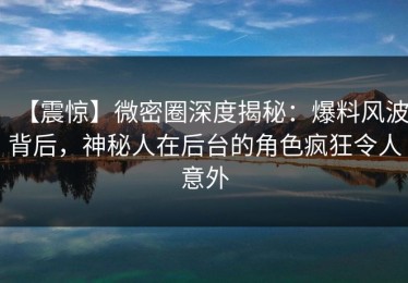 【震惊】微密圈深度揭秘：爆料风波背后，神秘人在后台的角色疯狂令人意外