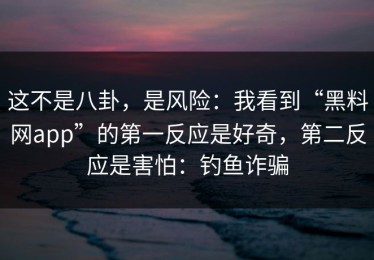 这不是八卦，是风险：我看到“黑料网app”的第一反应是好奇，第二反应是害怕：钓鱼诈骗