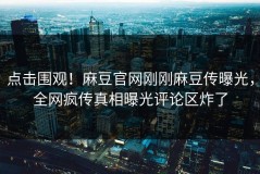 点击围观！麻豆官网刚刚麻豆传曝光，全网疯传真相曝光评论区炸了