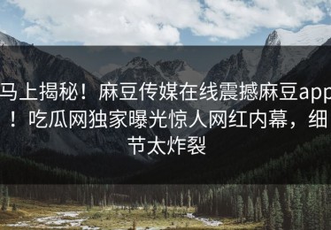 马上揭秘！麻豆传媒在线震撼麻豆app！吃瓜网独家曝光惊人网红内幕，细节太炸裂