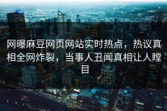 网曝麻豆网页网站实时热点，热议真相全网炸裂，当事人丑闻真相让人瞠目