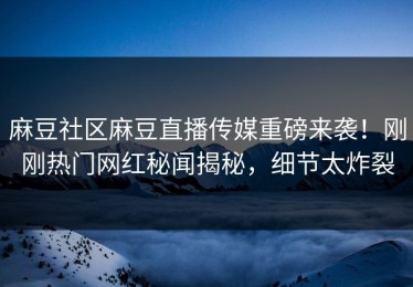 麻豆社区麻豆直播传媒重磅来袭！刚刚热门网红秘闻揭秘，细节太炸裂