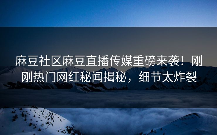 麻豆社区麻豆直播传媒重磅来袭！刚刚热门网红秘闻揭秘，细节太炸裂