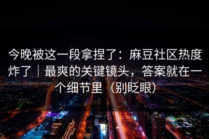 今晚被这一段拿捏了：麻豆社区热度炸了｜最爽的关键镜头，答案就在一个细节里（别眨眼）